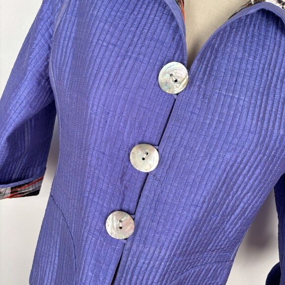 Patty Kim Floral Artsy Purple Reversible Quilted Shell Button Jacket Colorful - Picture 10 of 11